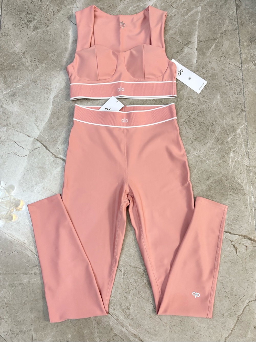 ALO Yoga Dusty Rose High-Waist Leggings & Supportive Crop Top Set